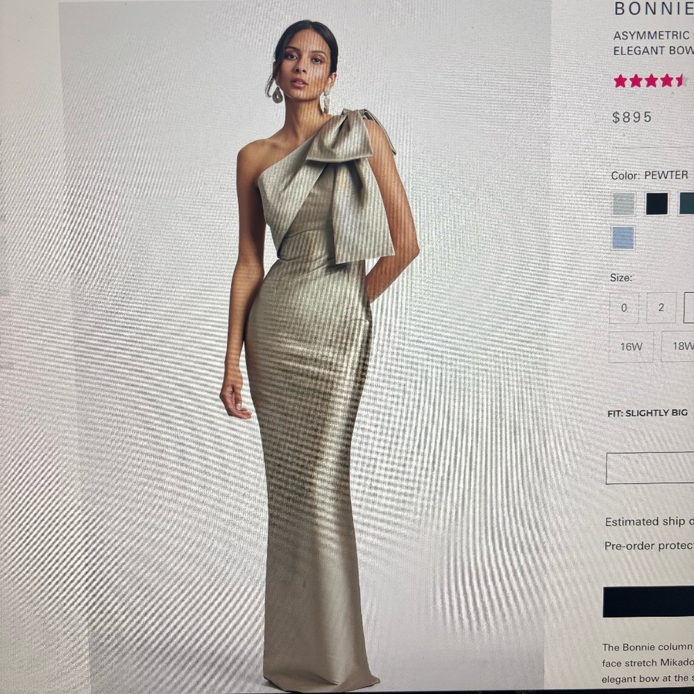 Sachi & Babi  PEWTER Bonnie Satin one-shoulder gown